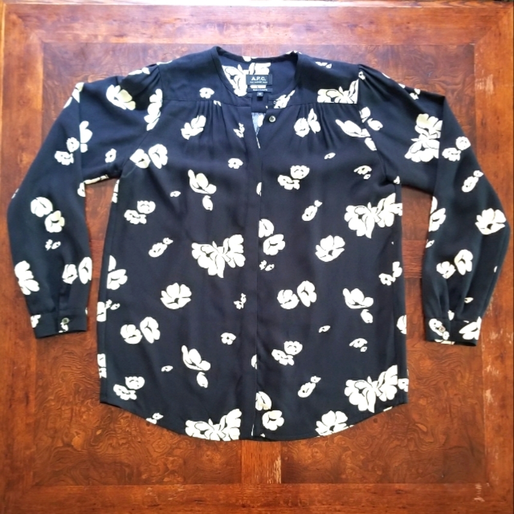 A.P.C. Black and White Floral Top